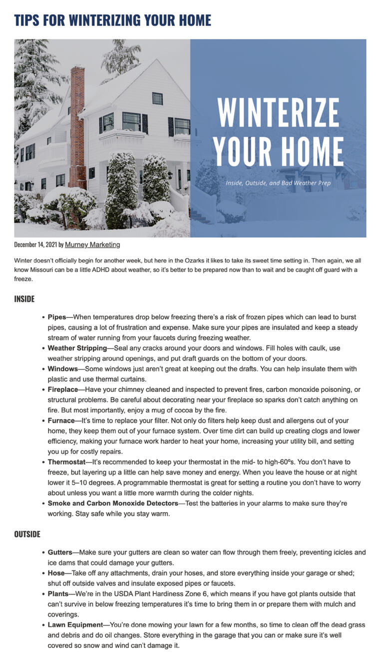 Murney Blog - Winterize Your Home